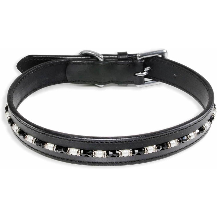 Нашийник для собак Monkimau з натуральної шкіри, чорний, з кристалами, регульований (S: 20 мм x 45 см)