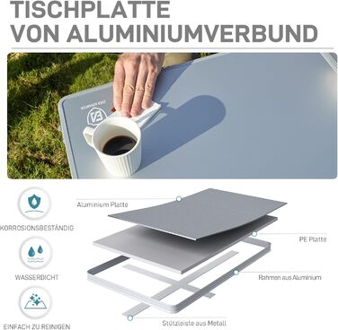 Складаний столик для кемпінгу EVER ADVANCED 120x60 см, XL для 4-6 осіб, до 60 кг, стабільна конструкція, для кемпінгу, пікніка, саду, балкону (білий)