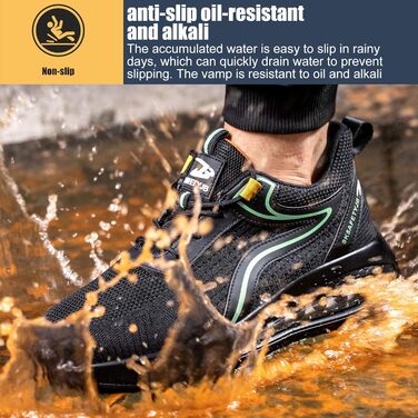 Черевики робочі чоловічі та жіночі S3, легкі, з металевим носком, антиковзаючі, дихаючі, спортивні, чорно-зелені (39 EU)