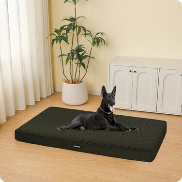 Ортопедичне ліжко для собак, 10 см товщина, для середніх та великих собак, знімний та пральний килимок, неслизьке дно, водонепроникне внутрішнє покриття, 112 см, оливковий колір
