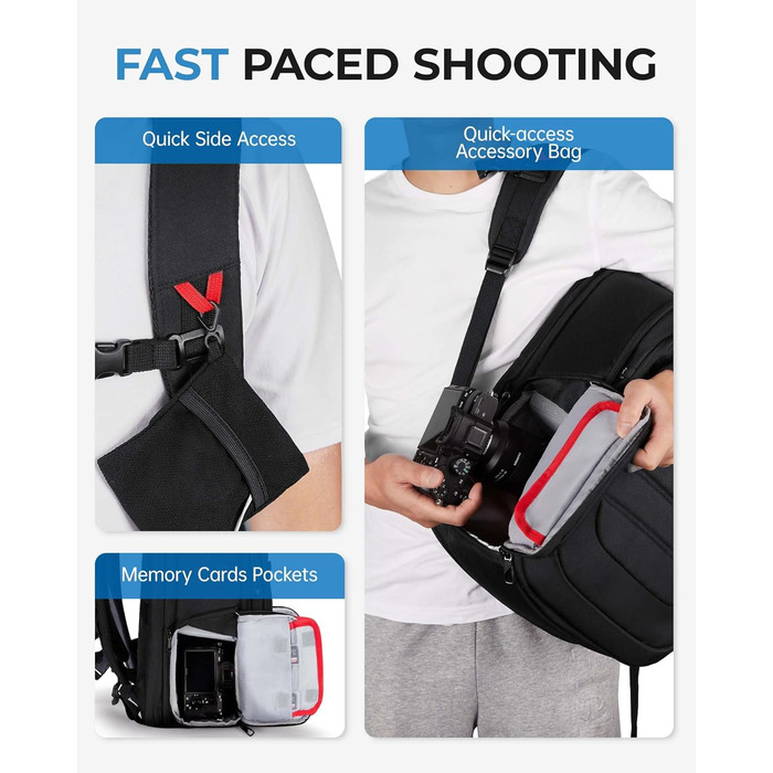 Сумка-рюкзак для фотокамери Bagsmart: водонепроникний рюкзак для фотографів з відділенням для ноутбука 15,6 дюймів, чорний
