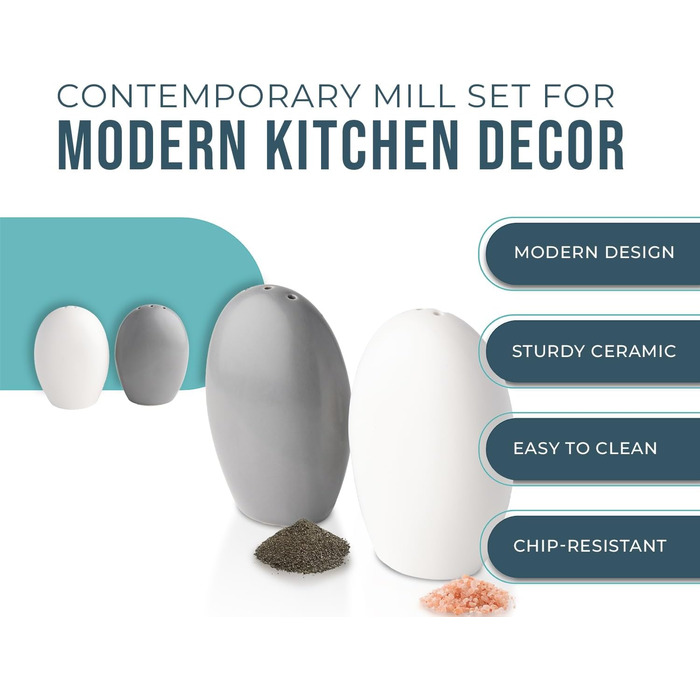 Comfify Modern Salt & Pepper Shakers - Charming decorative decor for vintage, rustic, and shabby chic lovers - White & Grey Set