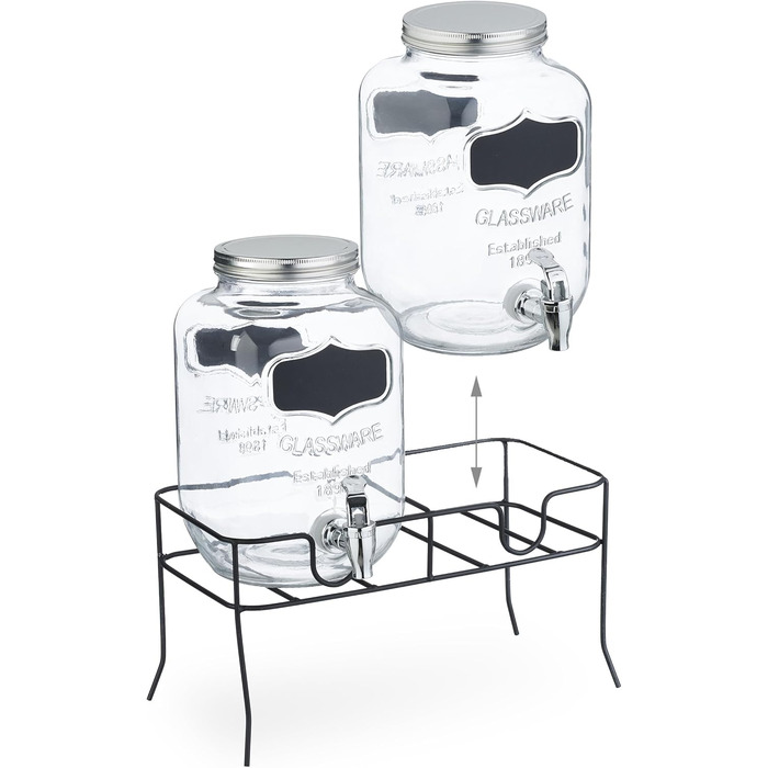 Набір диспенсерів для напоїв Relaxdays (2 шт), 4 л, з краником та кришкою, прозорий скляний диспенсер для води та лимонаду