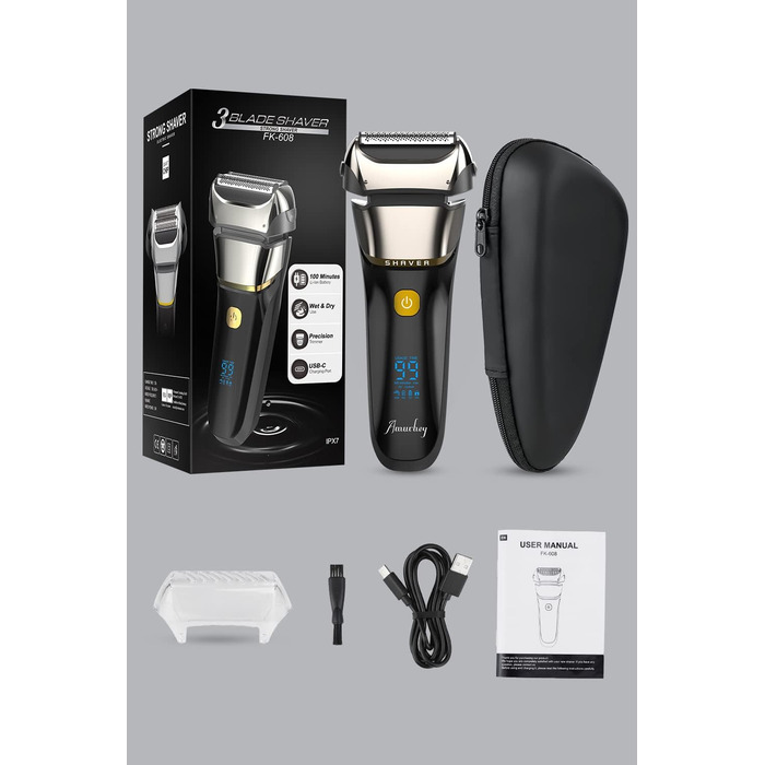 Електричний чоловічий бритва та тример з 3 гнучкими лезами, акумуляторний, бездротовий, з етиуі, для мокрого та сухого гоління, 100 хв роботи, подарунок для чоловіка, зелено-чорний