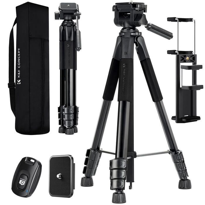 Алюмінієвий штатив для камери та смартфона K&F Concept S254A3+BV01, висота 172 см, легкий дорожній тримач для Canon, Nikon, Sony, DSLR, планшетів, з сумкою
