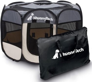 Клітка-манеж для тварин XhuangTech: собаки, коти, цуценята, 80x80x58,4 см, м'який матеріал, портативна, складана, для дому та вулиці, сірий та бежевий