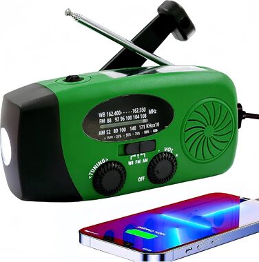 Сонячна радіостанція iRonsnow з ручним заводом, LED-ліхтарем, USB-зарядкою 2000mAh (зелена) - для походу, кемпінгу, надзвичайних ситуацій
