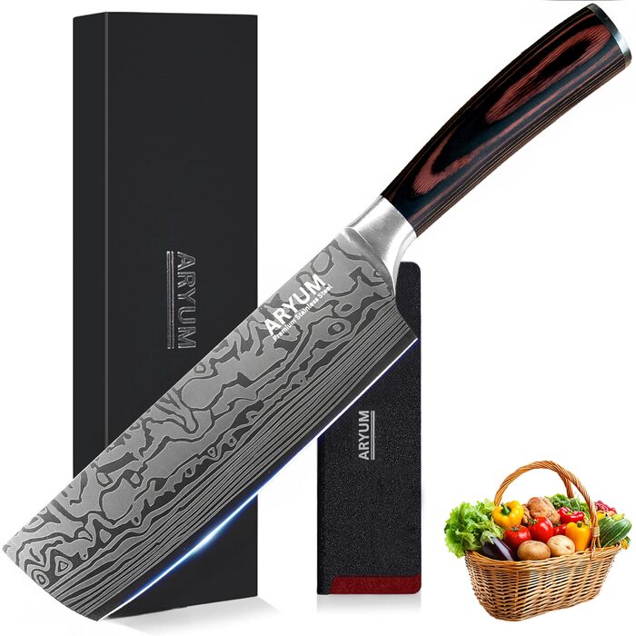 Nakiri Messer Aryum Premium 17 см - Японський ніж для овочів з нержавіючої сталі, ергономічний, гострий та довговічний