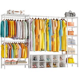 Розширюваний вішак для одягу, металевий гардеробний стійка з регульованими полицями (білий)
