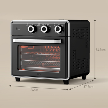 HOMCOM 20L Convection Mini Oven with Baking Tray, Grill Rack, and Crumb Tray, 90°C-230°C Air Fryer with 5 Modes, Frying Basket, 60 Min. Timer, 1400W, Metal | Aosom