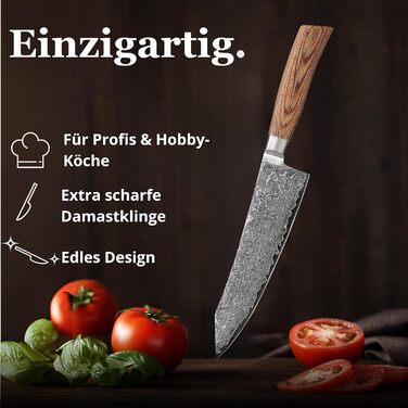 Ніж Wakoli EDIB Pro Kiritsuke Дамаск (VG10) 20 см – Кухонний ніж для нарізки, подарункова коробка