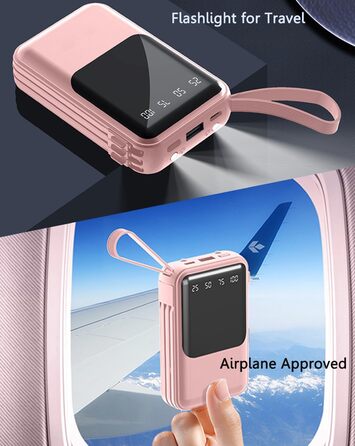 Портативний зарядний пристрій Powerbank 10000mAh з вбудованими кабелями (USB-C) для iPhone, Android, Google Pixel (Dark Pink)