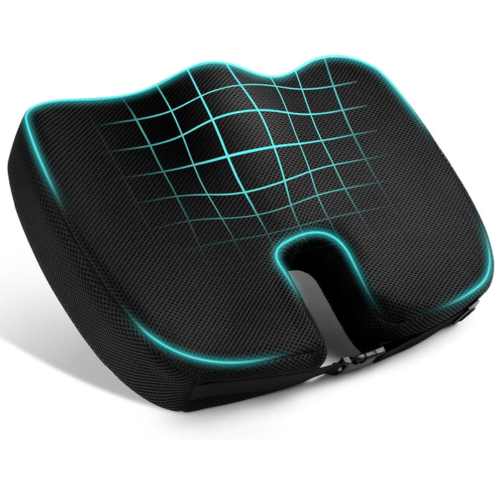 Подушка для сидіння Ainiv, ергономічна подушка з Memory Foam для офісного крісла, інвалідного візка, автомобіля. Чорна подушка для сидіння.