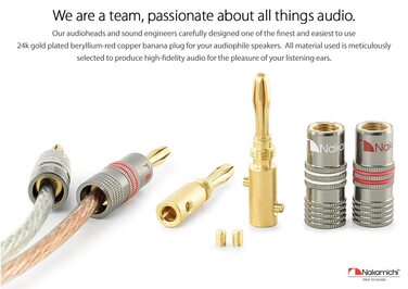Бананові роз'єми Nakamichi Ultimate Series 24K позолочені берилієво-мідні конектори для акустичних кабелів 12-18 AWG, 4 мм, для HiFi колонок та підсилювачів, 10 шт (5 пар)