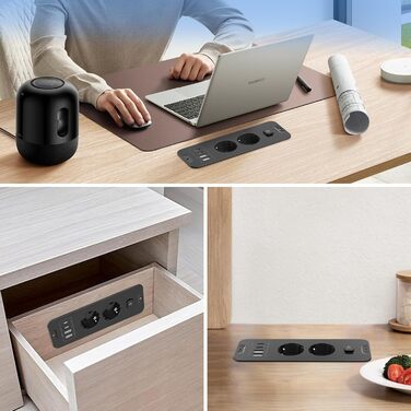 Мережевий адаптер 5-портовий з індивідуальним вимикачем, з 2 USB-A та 2 USB-C, розподільчий блок живлення 5-портовий з вимикачем, мережева стрічка з кріпленням на стіну та 2м кабелем, PD 20W - (2 розетки, 4 USB, чорний)