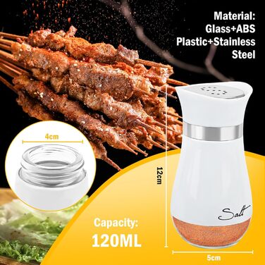 Набір солі та перцю з нержавіючої сталі з скляним дном, для кухні, грилю та кемпінгу (білий)