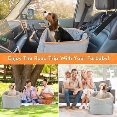 Memory Foam Dog Car Seat for Small Dogs (Under 11kg) - Elevated Design with Storage Pockets (Gray)