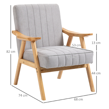 HOMCOM Ear Chair Upholstered Chair with Armrests Lounge Chair Relax Chair Scandinavian Design Rubberwood Legs Light Grey for Living Room & Relaxation