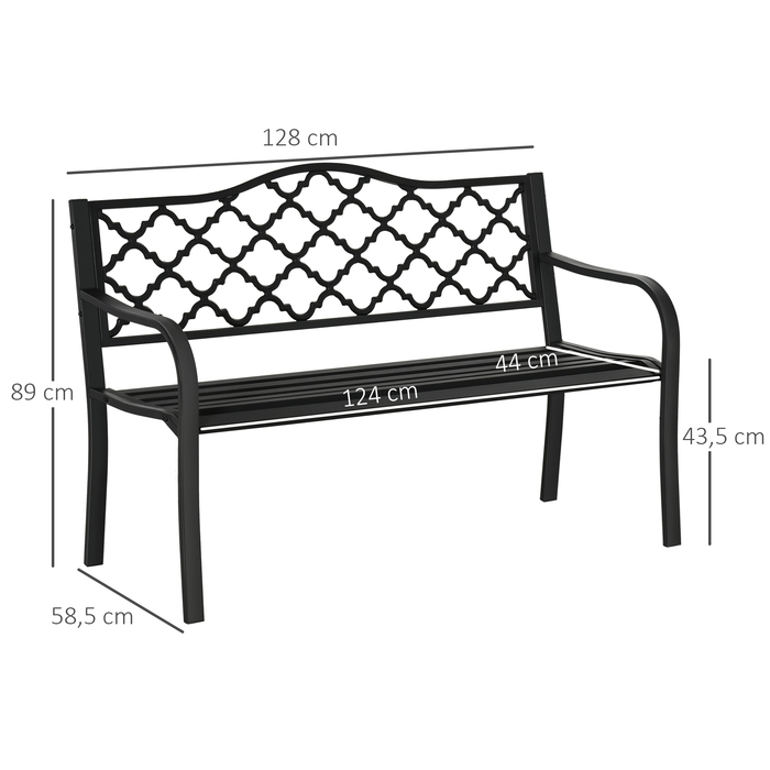 Садовий лавка Outsunny на 2 місця з чавуну 128x58,5x89 см з підлокітниками та спинкою, швидким відведенням води та високою стійкістю, колір – чорний