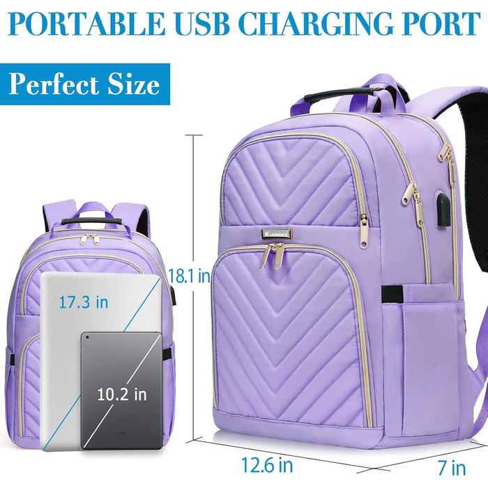 Жіночий рюкзак для школи, університету та подорожей з USB-портом, 15.6
