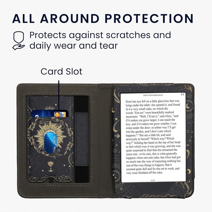 Чохол-книжка kwmobile для Kobo Clara BW/Clara Colour/Tolino Shine (5) / Shine Color з петлею для руки та мотивом бібліотеки (Таро, карти)