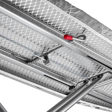 Відкидна гладильна дошка KADAX 120x38 см з металевою сіткою, регульована висота, з підставкою для праски (сіра)