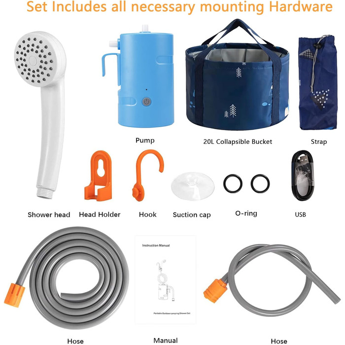 Portable Outdoor Shower, 2 Flow Modes, IPX7 Waterproof, with LED Light, 4400mAh Battery, USB Charging, Electric Shower Pump, Suitable for Hiking/Backpacking, Travel, Beach, Pets, Flowers