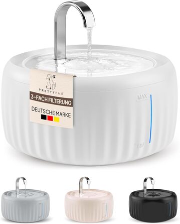 PrettyPaw фонтанчик для котів Aqua Flow Pro (білий) – тихий, BPA-free, 3л з LED та фільтром з активованого вугілля