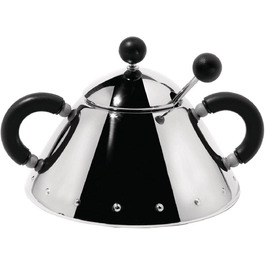 Цукорниця Alessi з ложкою, нержавіюча сталь, чорна ручка, 35.5x10.5x18.5 см