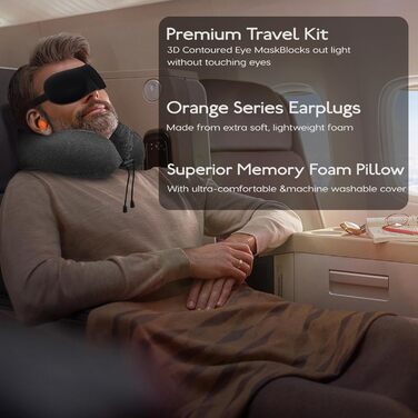 Подушка для шиї у літак - подушка для подорожей 100% Memory Foam - портативна подушка для літака - з 3D-маскою для сну та берушами - ідеальна для літака, авто, дому, офісу, подушка для сну (Сіра)