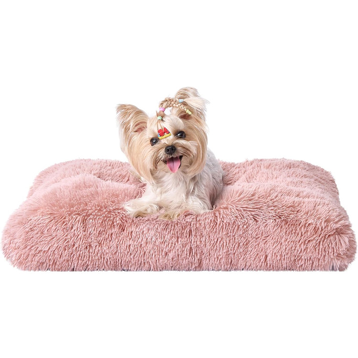 М'яке ліжко для собак EHEYCIGA, 60x45 см, рожеве, з довгим плюшем, неслизьке, для маленьких собак, знімний чохол