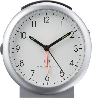 TFA Dostmann Analog Radio Alarm Clock, 98.1036, with Alarm, including Radio Clock, Silver, L 109 x W 50 x H 112 mm