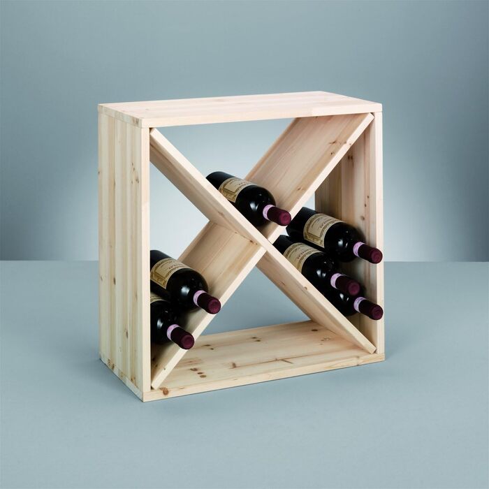 Zeller 13170 Wine Rack, Natural Wood, Cross Design, approx. 52 x 25 x 52 cm, Natural