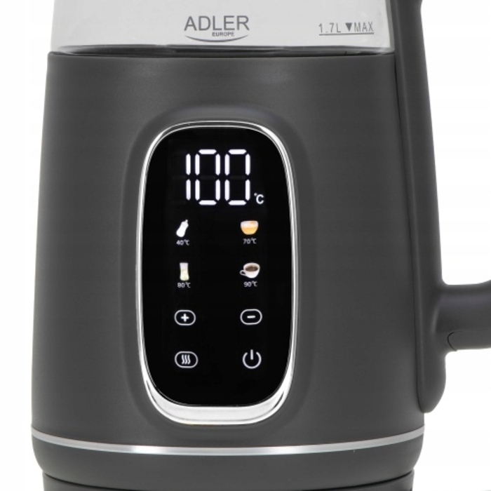Скляний електричний чайник Adler з LED-підсвіткою, 1,7 л, 2200 Вт, з регулюванням температури