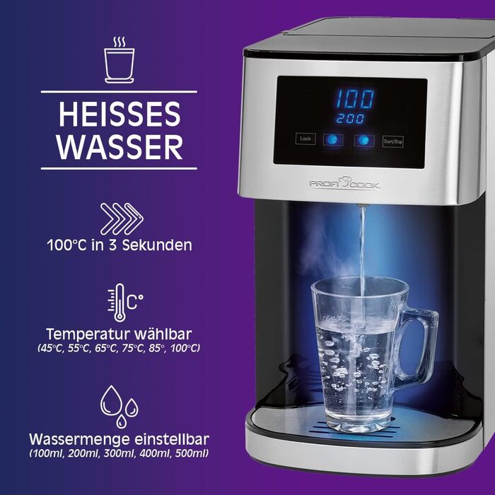 ProfiCook® Hot Water Dispenser | hot water in 3 seconds | Kettle | boiling water at the touch of a button | stainless steel housing | LED display with sensor touch control | 2600 watts | PC-HWS 1145