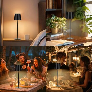 Бездротові LED-лампи настільні, перезаряджаються, 2 шт., 3000K, RGB, USB-C, 5500mAh, вологостійкі, чорні