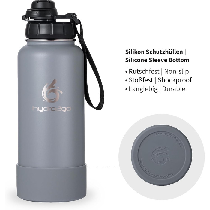 Термофляга Hydro2Go Edelstahl 950 мл з соломинкою - Ізольована, BPA-free, не протікає, 24 год холод/12 год гаряче, для спорту та активного відпочинку (срібляста)