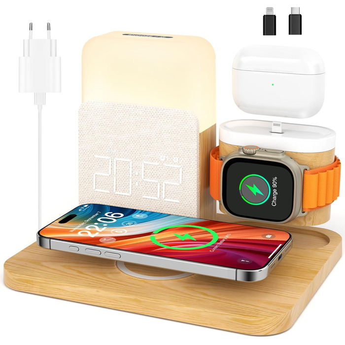 COLSUR 3-in-1 Charging Station for Apple Watch, iPhone, AirPods, 15W Fast Wireless Charger for iPhone 16/15/14/13, Nightstand Lamp with Charging Function, Alarm Clock with Charging Station, Phone Accessories