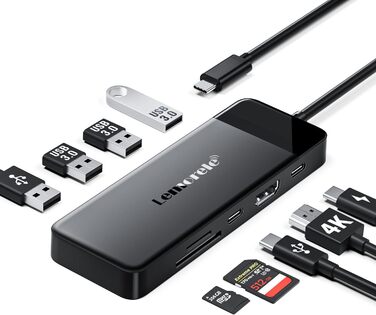 Lemorele USB-C док-станція: хаб з 2 HDMI, 3 USB 3.0/2.0, PD 100W для Windows, MacBook, Dell, HP, Surface (4K)