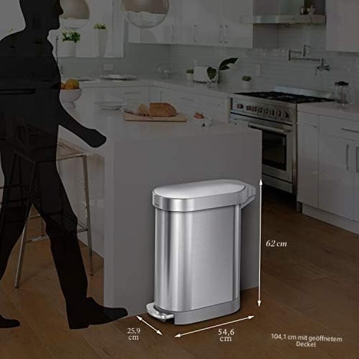 Сміттєвий відер-контейнер simplehuman CW2044 на 45 л, вузький педальний смітник для кухні з системою сортування відходів, матова сталь