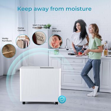 EUHOMY Електричний осушувач повітря 12л/24г, тихий та енергоефективний, з відведенням води, автоматичним розморожуванням, 3 режими, для квартири 25м²/122м³, спальні, підвалу (4500 кв.фт)