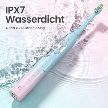 Електрична зубна щітка YUNCHI C2 з 40000 VPM, звукова, для дорослих та дітей, USB-C зарядка, 30 днів роботи, 5 режимів, 8 насадок, рожева/блакитна