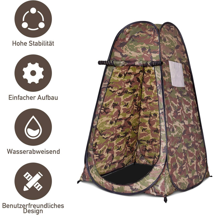 Намет для душу GYMAX, 120x120x190 см, для кемпінгу, відпочинку на природі, з сумкою, Flecktarn (зелений)
