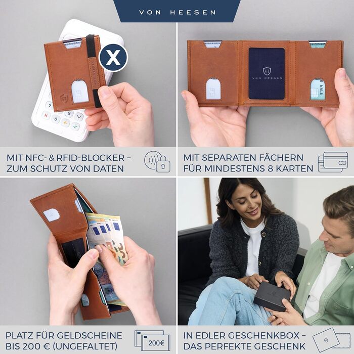 Гаманець картхолдер VON HEESEN з RFID-захистом, шкіра, чорний (Waxy) - для жінок та чоловіків