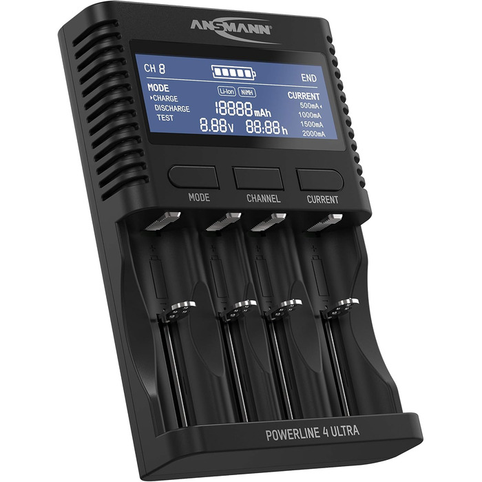 Зарядний пристрій ANSMANN для NiMH/Li-Ion акумуляторів AAA, AA, C, D (10340-26650) з USB, 4 програми + 4xAAA акумулятор