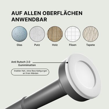 Штанга для душу без свердління 90-160 см, Ø 25 мм, телескопічна штанга з кріпленнями - для ванної, душу та перегородки, 1 шт. (70-120 см [1 шт.], сіра)