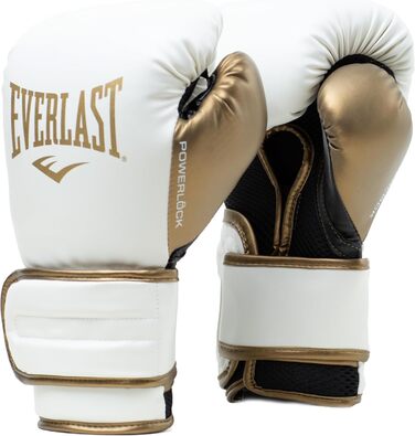 Боксерські рукавички Everlast Powerlock 2R для спарингу та тренування з боксерською грушею, з підтримкою зап'ястя, 4-шаровий шар, оригінальна екіпіровка Everlast (білий/золотий, 12oz)
