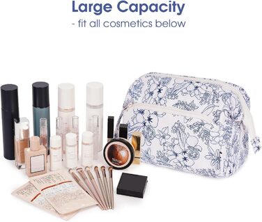 Косметичка для жінок Narwey: подорожня сумочка для макіяжу та косметики (сіро-блакитна, з квітковим принтом)