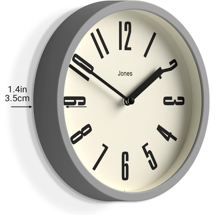 JONES CLOCKS® Hot Tub Wall Clock | Small Retro Round Clock | 20cm | Easy-to-read numbers | Ideal for kitchen, office, kids' room or any small space (Gray)