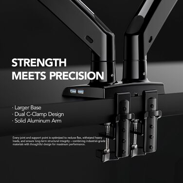 Кріплення для монітора HUANUO Gaming, 2 монітори, до 40 дюймів, регулювання висоти, USB, VESA, чорний